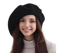 recapitula Oversize Wool French Black Beret Hats for Women Man Painter hat Classic Painter's Hat Girl Solid Color Classic Beanie Winter Warm Hats Cap for Woman. (Wool, Black), Black, M