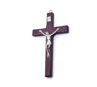 Reccisokz 1 x Vintage Wooden Jesus Figure Cross Pendant Christian Prayer Memorial Decoration Gift, Wooden Wall Cross Crucifix with Jesus Christ Figure on Cross