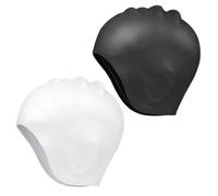 Reccisokz 2 Pieces Ear-Protecting Swimming Cap,High Elasticity Swimming Hat that doesn't Tighten the Head,Fits Long & Short Hair for Adult & Youth（White and Black）