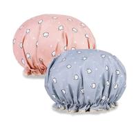 Reccisokz 2 Pieces Waterproof Shower Cap, Women's Reusable Double Layer Hair Caps with Elastics, Spa Salon Travel Hotel Home
