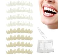 Reccisokz 8 Pieces Veneers Teeth Set,2 Colors Upper and lower Fake Teeth,With 2 Packs of Granular Glue,Dentures for Repairin Dental Defects(Yellow + White)