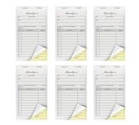 Receipt Book Set, 6 Pcs White & Yellow, 2-Ply Carbonless Sales Invoices, 5.8 x 3.4 in / 14.8 x 8.6 cm, Sequential Numbering, Portable Paper for Small Business, Retail, Vendors