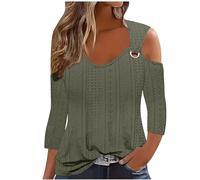 Recent Orders Placed 2024 Sexy Cold Shoulder Tops for Women UK Fall Fashion 3/4 Sleeve V Neck Tunic Shirts Ladies Elegant Hollow Out Eyelet Blouse Dressy Casual Solid Color Loose Fit Tee Shirts