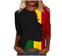 Recent Orders Placed Black History Month Tunic Tops for Women UK 2025 Spring Fashion Color Block Shirts Casual 3/4 Sleeve Crewneck Geometric Printed Blouse Ladies Lightweight Going Out Tshirts