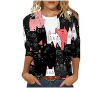 Recent Orders Placed Blouse for Women UK Cute Cats Print Tunic Tops 2025 Summer Fashion Round Neck Shirts Dressy Casual 3/4 Sleeve Tops Comfy Lightweight Loose Fit T-Shirt Going Out Tee