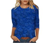 Recent Orders Placed Casual 3/4 Sleeve Tops for Women UK Summer Fashion Crew Neck Blouse 2025 Funny Marble Striped Floral Print Shirts Dressy Comfy Lightweight Loose Fit Tee Going Out T-Shirt