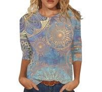 Recent Orders Placed Casual 3/4 Sleeve Tunic Tops for Women UK 2025 Summer Fashion Crew Neck Lightweight Blouse Dressy Comfy Loose Fit Shirts Ladies Elegant Floral Print T-Shirt Going Out Tee