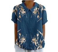 Recent Orders Placed Linen Shirts for Women Summer Short Sleeve Tops Casual Lapel Neck Button Back Blouses Ladies Floral Print Tshirts UK 2024 Fashion Plus Size Tee Blouses