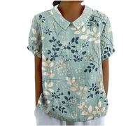 Recent Orders Placed Linen Tops for Women UK Casual Short Sleeve Lapel Neck T-Shirts 2024 Fashion Geometric Floral Print Blouses Dressy Plus Size Shirts Ladies Elegant Keyhole Back Tee