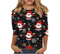 Recent Orders Placed Merry Christmas Tops for Women 2024 Casual Crew Neck 3/4 Sleeve Tunic Shirts Funny Xmas Tree Snowflake Santa Print Tshirts Dressy Trendy Lightweight Loose Fit Blouse