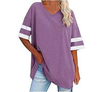 Recent Orders Placed T Shirts for Women UK 2024 Summer Half Sleeve V Neck Solid Color Tops Dressy Casual Striped Patchwork Oversized Blouse Ladies Comfy Loose Fit Tshirts Basic Going Out Tee Shirt