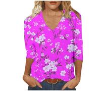 Recent Orders Placed Women Fashion Tops UK Casual 3/4 Sleeve V Neck Shirts 2024 Summer Floral Print Blouses Dressy Comfy Tunic Tops Ladies Elegant Going Out T-Shirts Loose Fit Tee