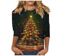 Recent Orders Placed Womens Christmas Tunic Tops Funny Sparkly Glitter Xmas Tree Print Blouse UK Trendy 3/4 Sleeve Crewneck Shirts 2024 Fall Lightweight Going Out T-Shirt Dressy Casual Tee