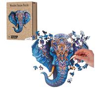 Recent Toys Wooden Jigsaw Puzzle Elephant for Adults and Kids.174 Piece puzzle, large size 30 x 29.5cm with Unique Shaped pieces. Includes wooden storage gift box and stand.