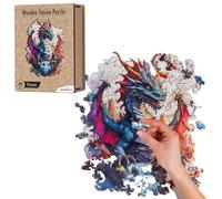 Recent Toys Wooden Jigsaw Puzzle Fantasy Dragon for Adults and Kids.287 Piece puzzle, large size 29 x 39 cm with Unique Shaped pieces. Includes wooden storage gift box and stand.