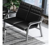 Reception Bench with Armrest, 2-Seat Office Seating, Leather Upholstery for Salon, Airport, Hospital, Bank