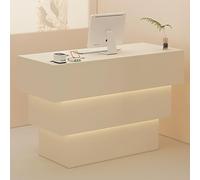 Reception Counter Table with Cable Hole, Retail Checkout Desk with Open Storage, Modern Front Desk Furniture for Salons and Shops