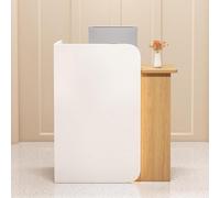Reception Desk and Checkout Counter with LED Lights and Lockable Drawer - L-shaped Design for Office and Beauty Salon Use