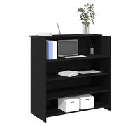 Reception Desk Black Engineered Wood 100x50x103.5cm High Counter with 2 Shelves