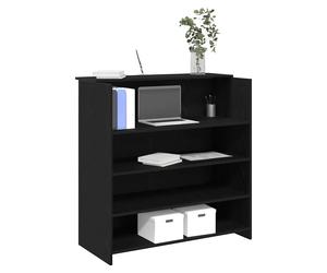Reception Desk Black Engineered Wood 100x50x103.5cm High Counter with 2 Shelves