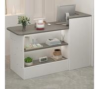 Reception Desk Counter Table, L-Shap Simple Cashier Cabinet Wooden Front Desk with Open Shelves, Modern Retail Checkout Counter Drawer Computer Desk, Convenience Store Beauty Salon Welcome Desk