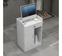 Reception Desk Counter with Lockable Drawer and Storage Cabinet, Corner Checkout Table for Office and Retail