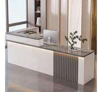 Reception Desk for Office Salon Reception Counter with Light Strip Modern Wooden Reception Table (White & Gray 140cm) Perfect for Lobby & Waiting Area
