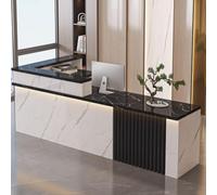 Reception Desk for Practice Salon Reception Counter with Light Strips Modern Wooden Front Desk in White and Black Texture 120cm Lobby Furniture