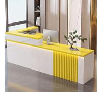 Reception Desk for Salon Practice Front Counter with Light Strip Modern Wood Reception Station (White & Yellow 140cm) Stylish Lobby Furniture