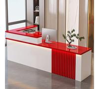 Reception Desk for Salon Practice & Lobby Wooden Reception Counter with Light Strip (White & Red 140cm) Modern Reception Furniture for Offices & Clinics