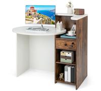 Reception Desk Front Counter Desk w/ Lockable Drawer-White