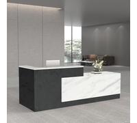 Reception Desk L Shape Retail Counter Front Desk With Lockable Drawers & Storage Shelves For Beauty Salon Checkout Home Office, Lron Grey-r, 200 * 61 * 105CM