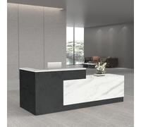 Reception Desk L Shape Retail Counter Front Desk With Lockable Drawers & Storage Shelves For Beauty Salon Checkout Home Office, Lron Grey-r, 200 * 61 * 105CM