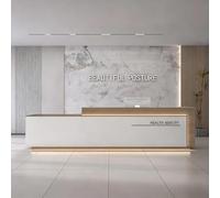 Reception Desk Large Front Counter with Keyboard Tray, Lockable Drawers, Hidden LED Lighting for Office, Salon, Dental Clinic, Fitness Centers