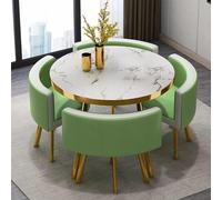 Reception Desk Set Round Table with 4 Chairs Wooden Top Metal Frame Rounded Edge Design Ideal for Restaurants & Offices Green Color