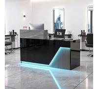 Reception Desk, Two-Tone Solid Wood Checkout Counter Modern for Office Store Beauty Salon (63" - R)