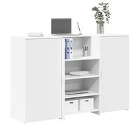Reception Desk White Engineered Wood 155x50x103.5cm Counter with Storage Cabinet