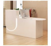 Reception Desk with Counter, Modern Front Desk with LED Lighting, Small Reception Room Table with Lockable Storage Drawer, Checkout Counter for Beauty Salon, Lobby,White 1,47”x18”x39”