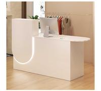 Reception Desk with Counter, Modern Front Desk with LED Lighting, Small Reception Room Table with Lockable Storage Drawer, Checkout Counter for Beauty Salon, Lobby,White 1,39”x18”x39”