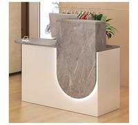 Reception Desk with Counter, Modern Front Desk with LED Lighting, Small Reception Room Table with Lockable Storage Drawer, Checkout Counter for Beauty Salon, Lobby,Grey 2,39”x18”x39”