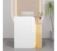 Reception Desk with Counter - Space-Saving Receptionist Desk with Lockable Drawer for Home Office, Salon, Beauty Spa, Checkout Lobby - Stylish White & Yellow Design