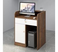 Reception Desk with Drawers, Modern Multifunctional Cashier Counter Desk, for Warehouse Office Beauty Salon Restaurant, Small Wood Cashier Table(Brown)
