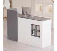 Reception Desk with Drawers - Retail Checkout Counter Table for Salon & Lobby, Gray Front Counter with Storage Compartment, 47.2in/120cm Retail Counter Solution