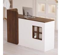 Reception Desk with Drawers | Retail Checkout Counter Table | Storage Compartment | Salon & Shop Front Counter | Brown Finish | 55.1in (140cm)