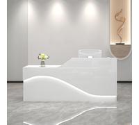 Reception Desk with LED Light Strips Storage Space Cable Management Lockable Drawers for Office Buildings and Educational Institutions (C Left 200x60x100cm)