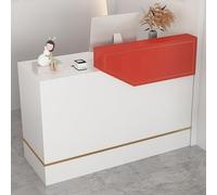 Reception Desk with Lockable Drawer & Keyboard Tray, Double-Layer Counter Table for Salon Lobby & Office Checkout (Red, 140cm)