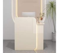 Reception Desk with Lockable Drawer - Space-Saving Receptionist Counter for Salon, Home Office, Checkout Lobby - Stylish Apricot Finish, Perfect for Beauty Salons and Offices.