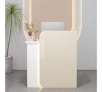 Reception Desk with Lockable Drawer, Space-Saving Receptionist Counter, Home Office Desk for Beauty Salon Checkout Lobby, Milky White Front Desk