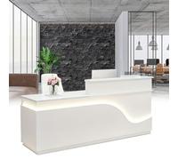 Reception Desk with Lockable Drawers, LED Lighting, Storage Cabinet for Office, Clinic, Lobby, Salon - Modern Counter Furniture Solution