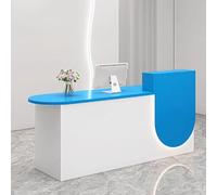 Reception Desk with Soft Lighting 1m White and Blue Reception Counter for Salon Office Clinic Stylish and Functional Reception Area Furniture